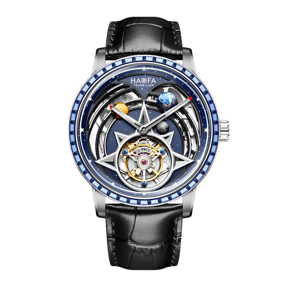 Haofa Flying Tourbillon Automatic Movement Mechanical Watch Man Solar System Zircon Luminous 316 Stainless Steel Wristwatch 2269