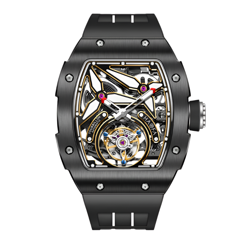 Haofa Men Watch Automatic Movement Mechanical Tourbillon Luminous Skeleton Ceramics Rubber 72H Power Luxury Men‘S Watches 1901-2