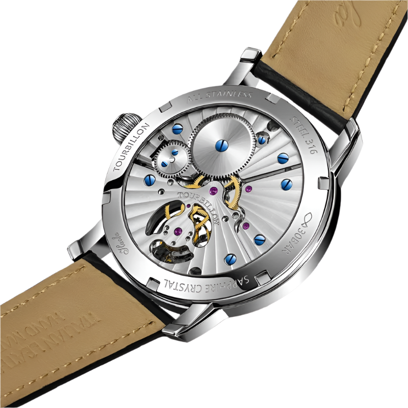 Haofa Men'S Watch Tourbillon round Dial Design Stainless Steel Case Folding Buckle Leather Strap Sapphire Waterproof Manual 1033