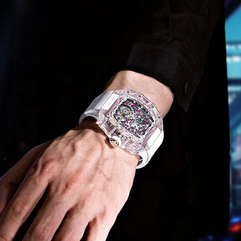 Haofa Automatic Tourbillon Mechanical Watch Designer Luxury Brand Skeleton Crystal Case Waterproof High Quality Men'S Watch 2210