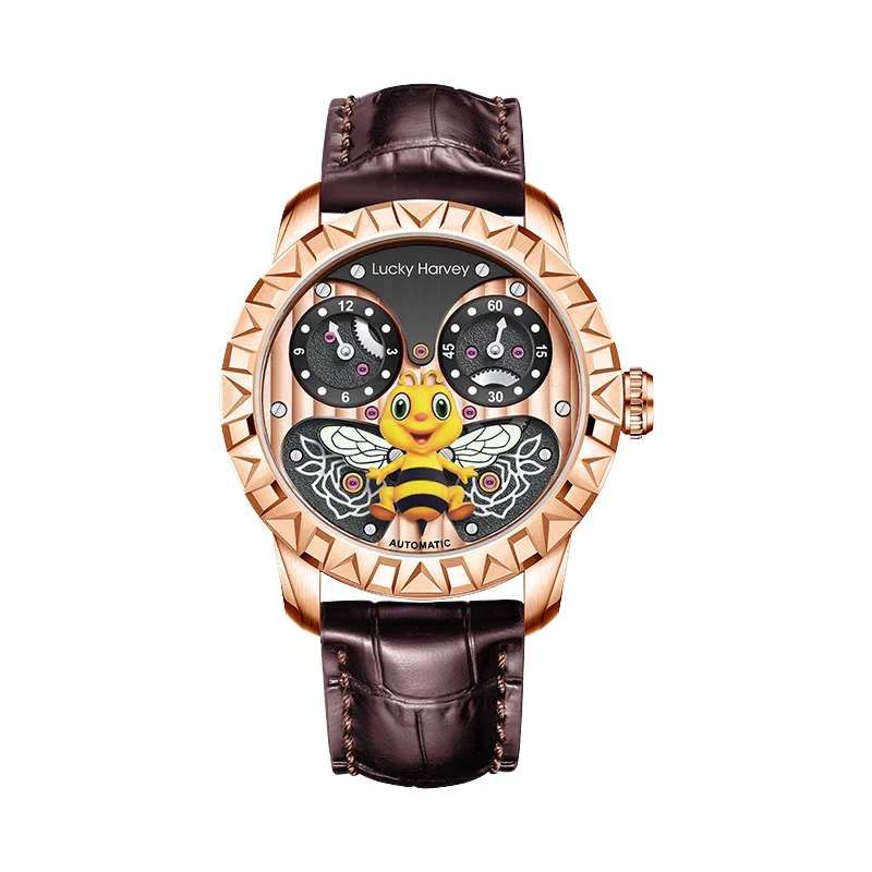 Limited Edition Automatic Men's Watch with 3D Flying Bee Design, Luminous Sapphire Crystal, and 5ATM Waterproof Capability