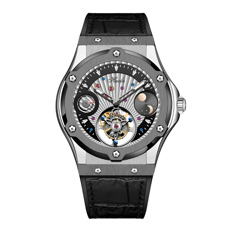 Haofa Mechanical Wristwatch Flying Tourbillon Day and Night Power Dial Sapphire Manual Business Waterproof Watch Luxury Men 1915