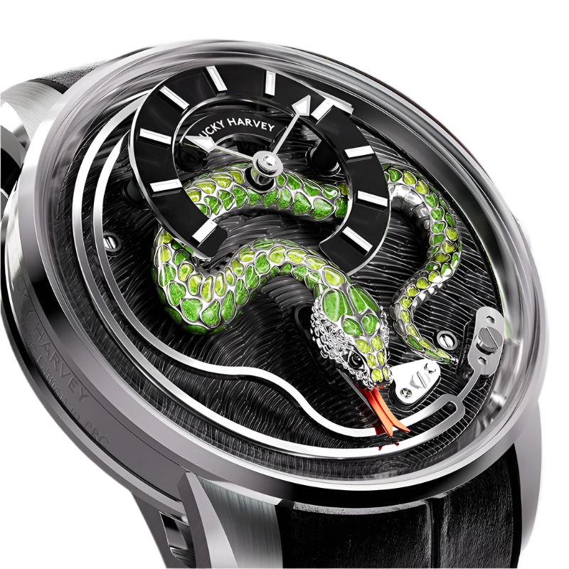 Limited Edition Enamel Craft Automatic Mechanical Watch for Men - 3D Carved Snake with Sapphire Luminous Features