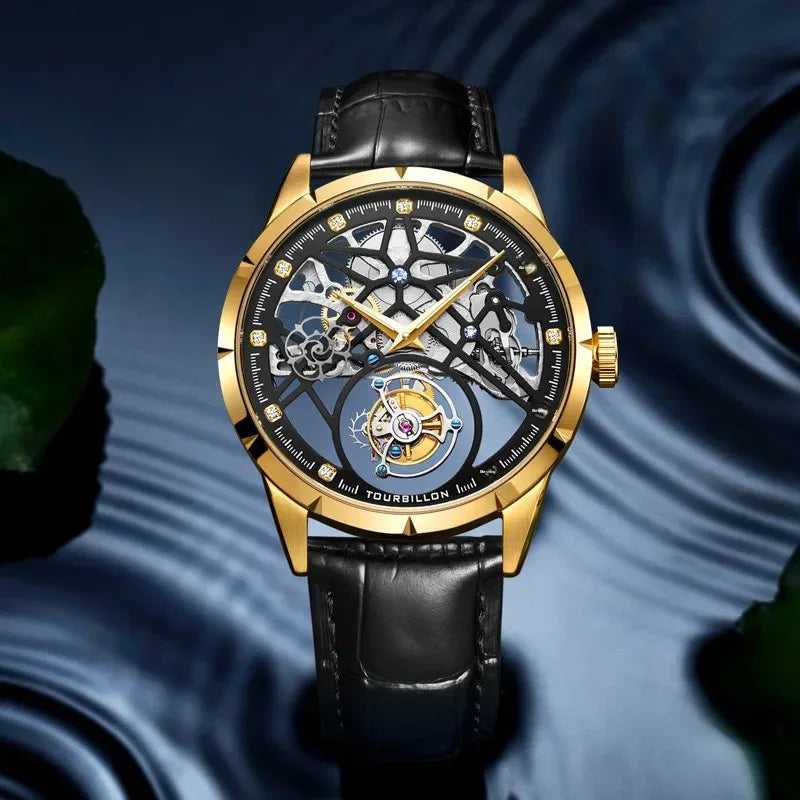 Swiss True Flying Tourbillon Mechanical Hollow Belt Men'S Watch Waterproof Business New Hot Sale of the Season Model Luxury Leat