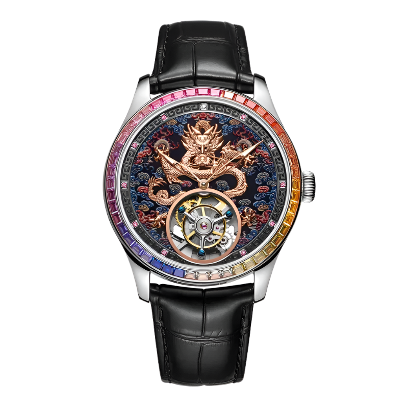 Mirror Legend Sunrise Series Automatic Tourbillon Machine Watch Real Diamond Inlay