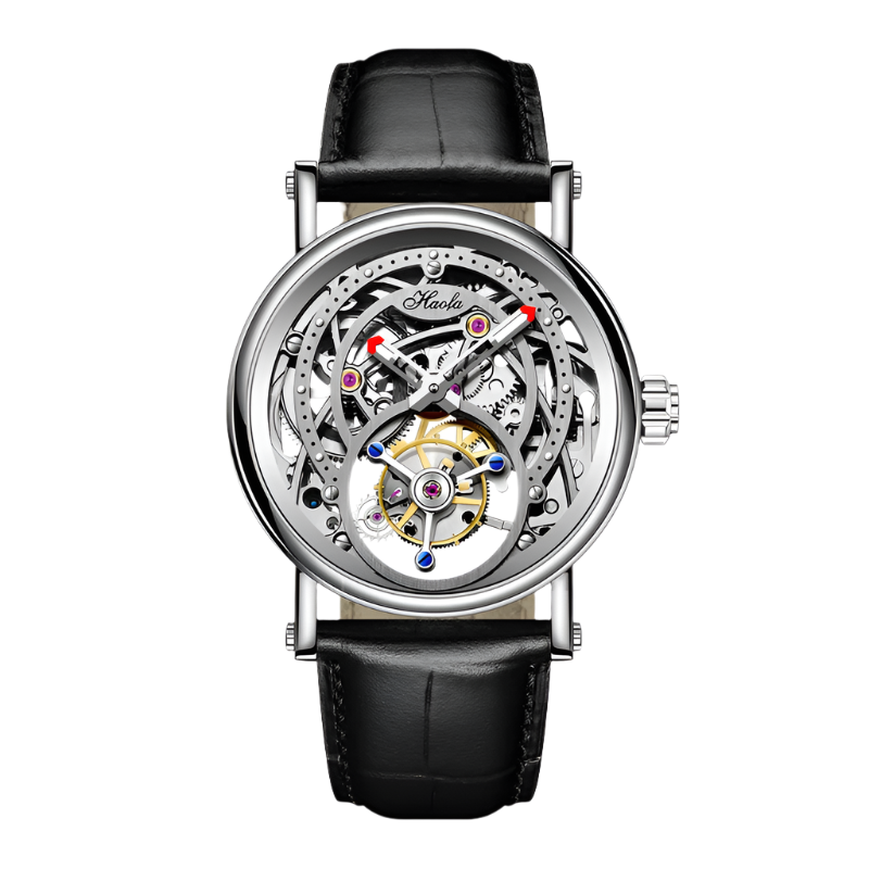 Haofa Manual Winding 3D Hollow Engraving Movement Flying Tourbillon Mechanical Watch Waterproof Elegant Leather Men'S Watch 1603