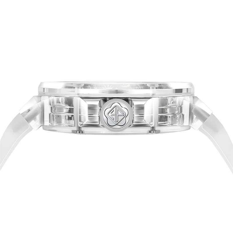 Haofa Crystal Watch for Men Tourbillon Mechanical Colorful Hollow Straight in Skeleton Painted Roman Numerals Day and Night 2231