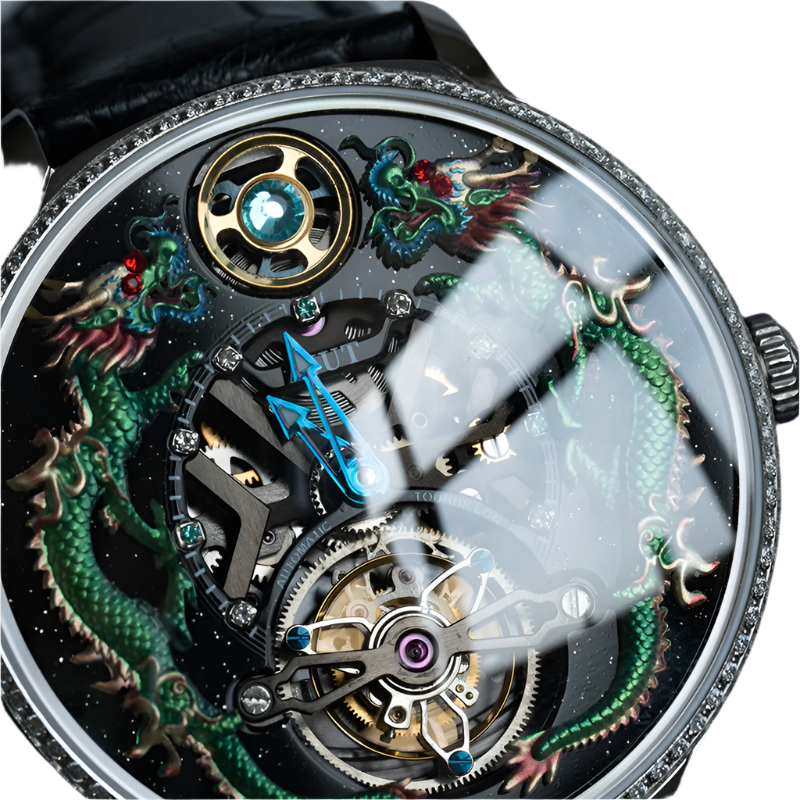 Automatic Tourbillon Mechanical Watches for Men Flying Tourbillon Luxury 3D Dragon Dial Sapphire Men Watch 0585