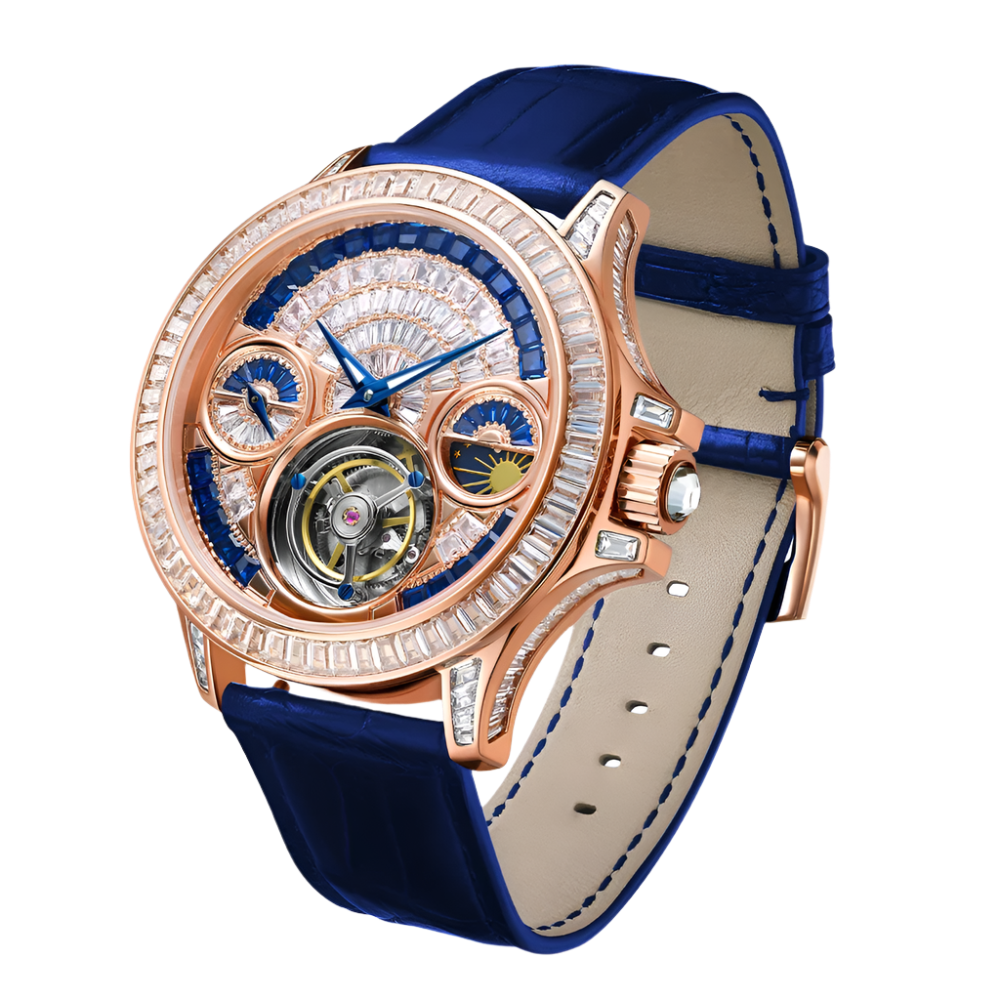 Automatic Tourbillon Mechanical Watch for Men Luxury Brilliant Crystals Multi-Function Fashion Jewellery Collection Watch