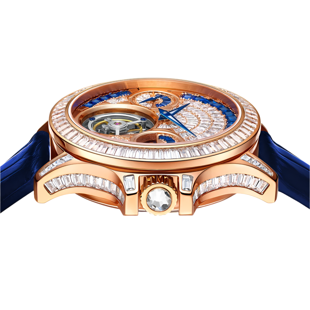 Automatic Tourbillon Mechanical Watch for Men Luxury Brilliant Crystals Multi-Function Fashion Jewellery Collection Watch