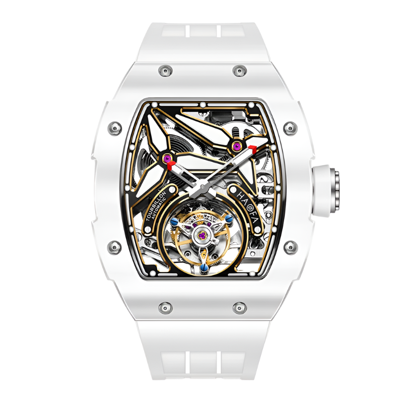 Haofa Men Watch Automatic Movement Mechanical Tourbillon Luminous Skeleton Ceramics Rubber 72H Power Luxury Men‘S Watches 1901-2