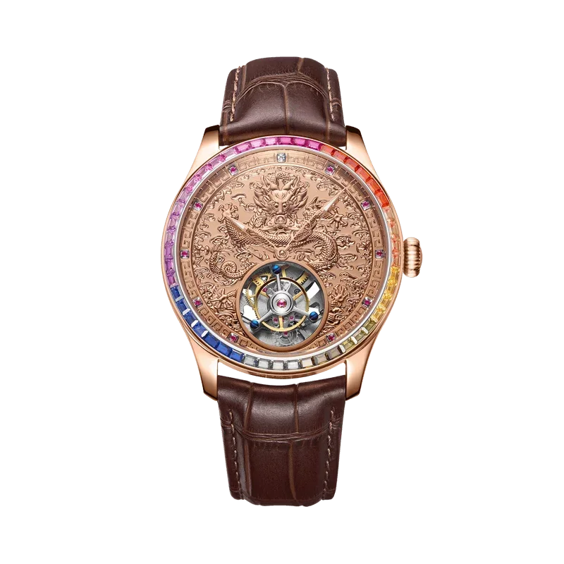 Mirror Legend Sunrise Series Automatic Tourbillon Machine Watch Real Diamond Inlay