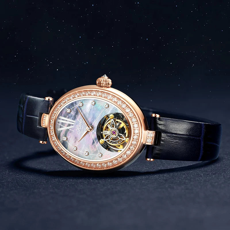 Haofa Limited Edition Flying Tourbillon Luxury Manual Mechanical Movement Watch Sapphire Oval Elegant Ladies Wristwatch 2118