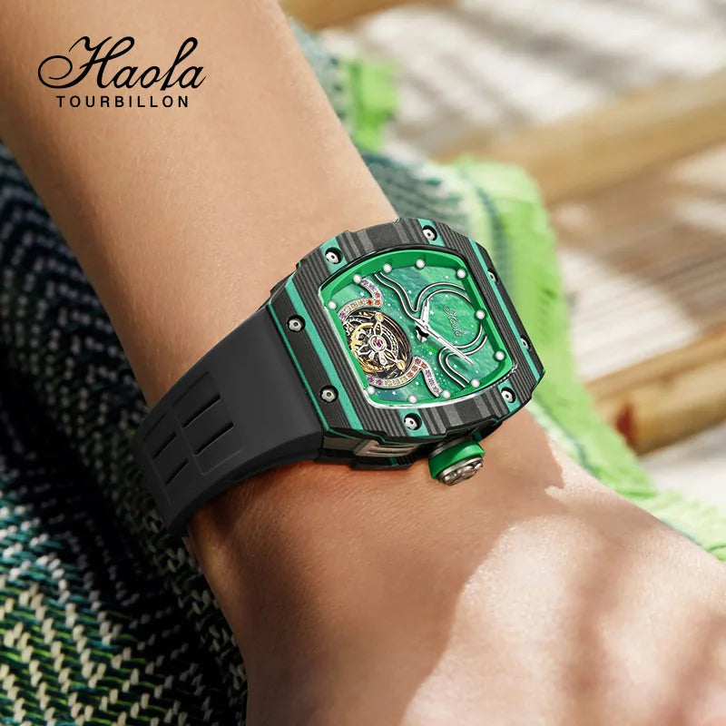 Haofa Tourbillon Women Watch Luxury High Quality Water Resistance Carbon Fiber Butterfly Buckle Manual Mechanical Movement 1910L