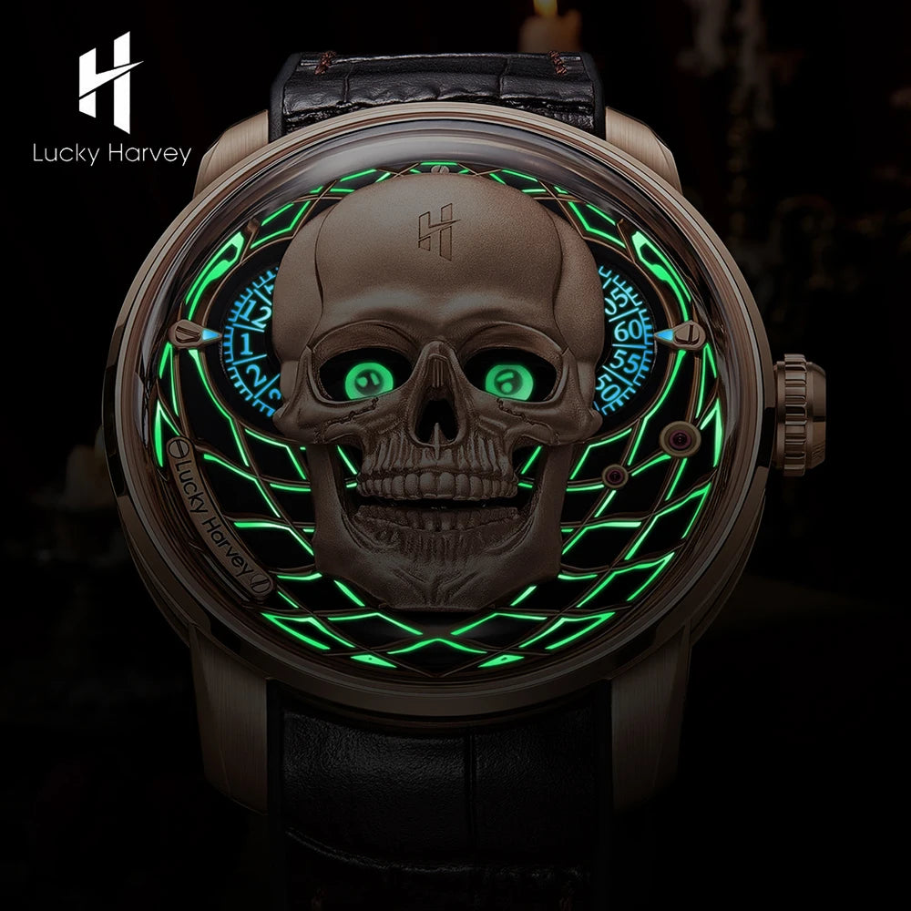 3D Skull Dial Limited Edition Automatic Mechanical Watches for Men Self-Wind Movement Unique Luminous Wristwatch