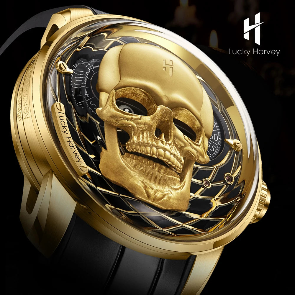 3D Skull Dial Limited Edition Automatic Mechanical Watches for Men Self-Wind Movement Unique Luminous Wristwatch