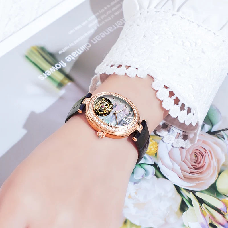 Haofa Limited Edition Flying Tourbillon Luxury Manual Mechanical Movement Watch Sapphire Oval Elegant Ladies Wristwatch 2118