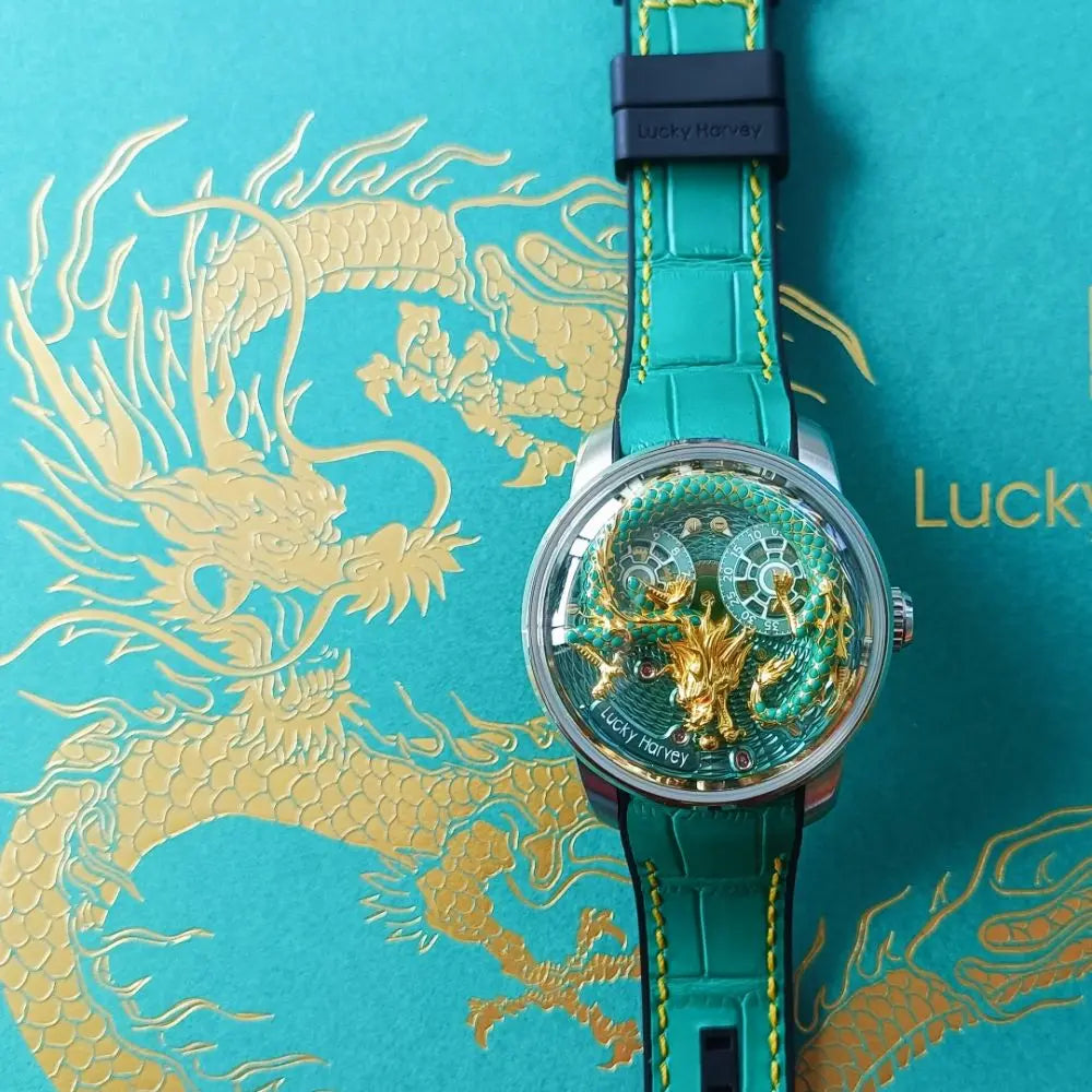Enamel Craft Chinese Dragon Automatic Mechanical Watch for Men Synthetic Sapphire 3D Carved Limited Edition Series