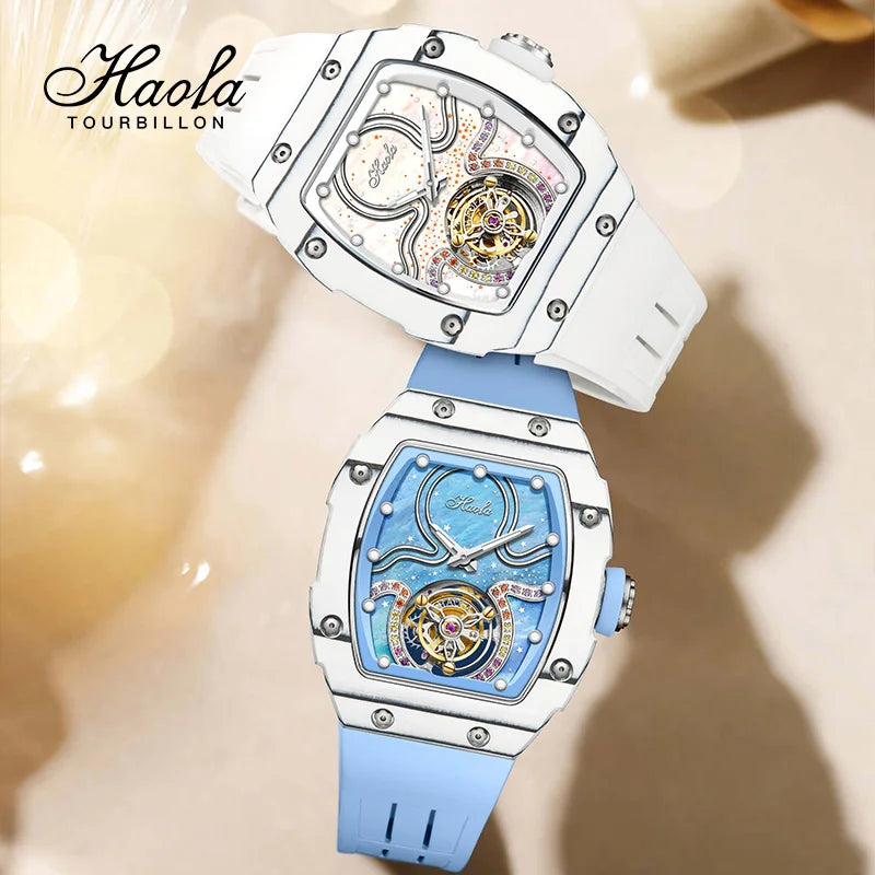 Haofa Tourbillon Women Watch Luxury High Quality Water Resistance Carbon Fiber Butterfly Buckle Manual Mechanical Movement 1910L