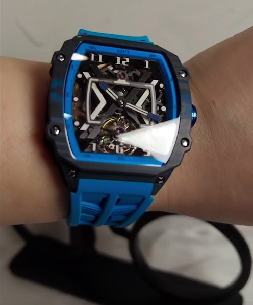 Men’s Automatic Tourbillon Watch – Sapphire Crystal, Carbon Fiber Bezel, Skeleton Dial (Model 0510)